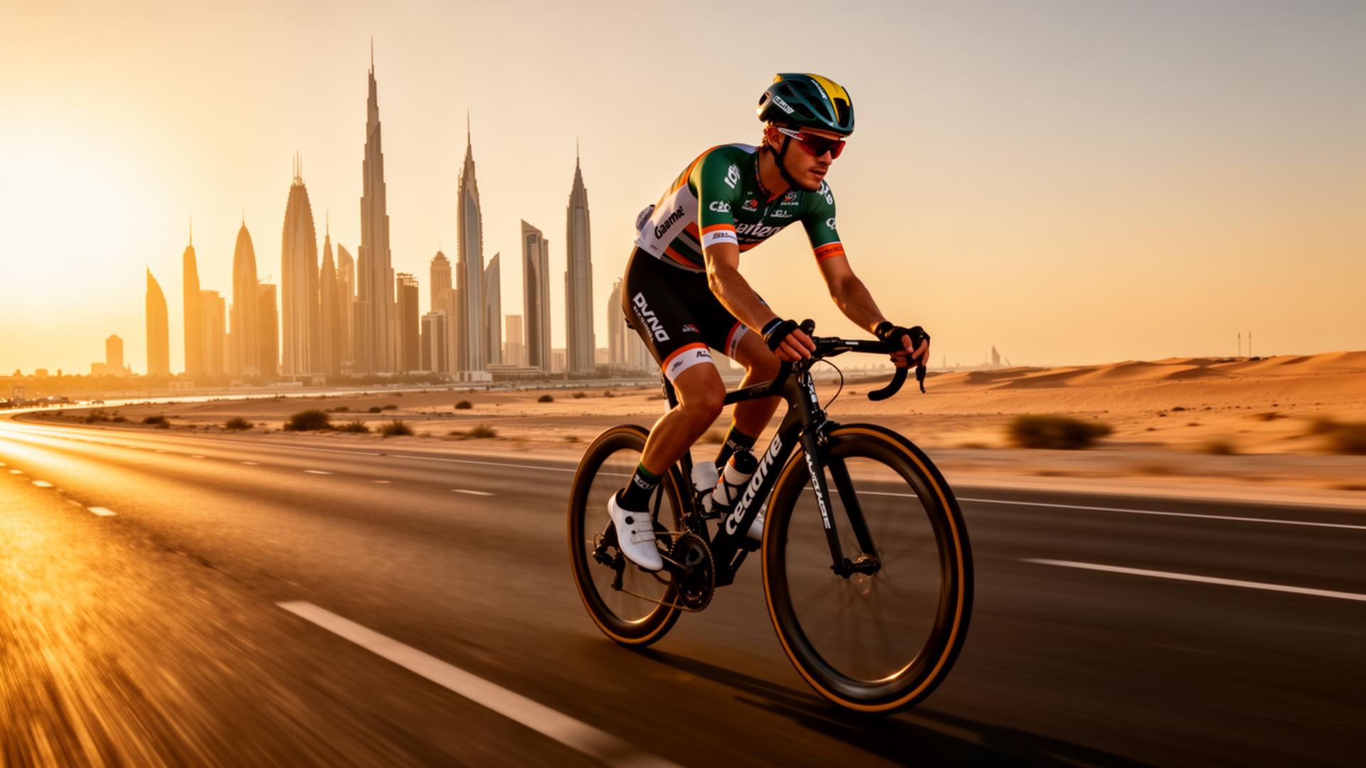 Road cycling in Dubai at golden hour